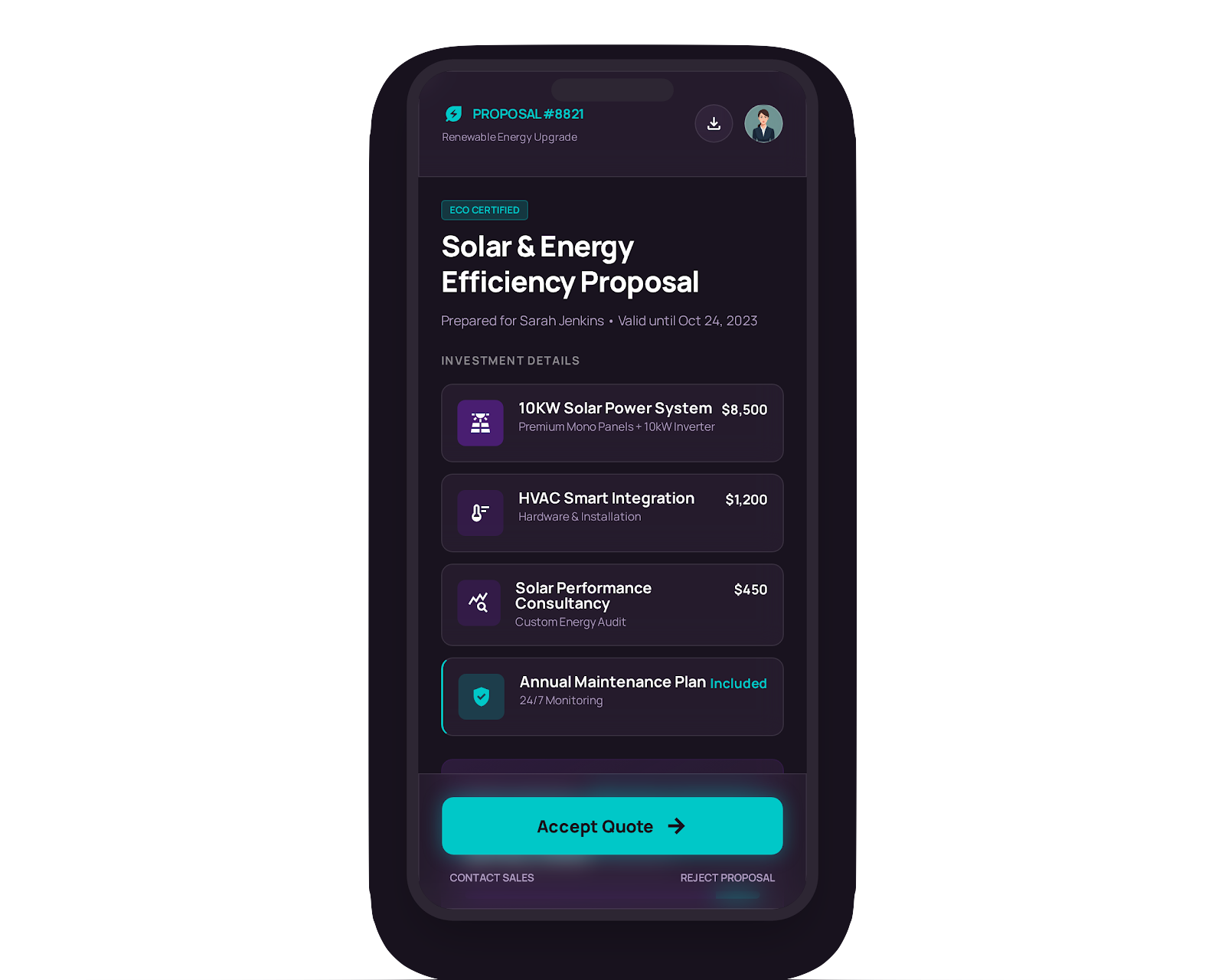 Vizualizare ofertă pe telefon